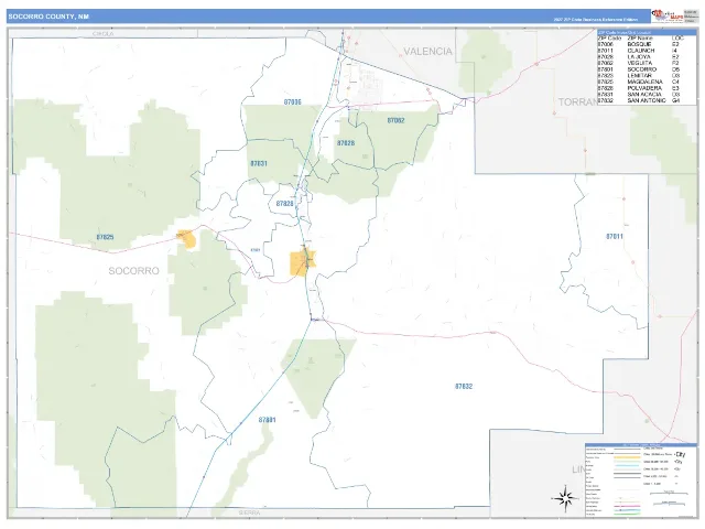 Socorro County, NM ZIP Code Wall Map, Business Reference style