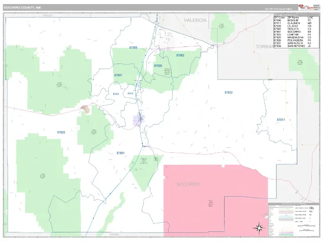 Socorro County, NM ZIP Code Wall Map, Classic style