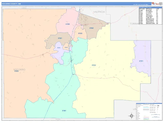 Socorro County, NM ZIP Code Wall Map, ColorCast style