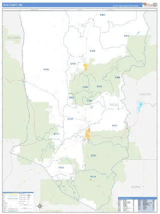 Taos County, NM Business Reference style ZIP Code wall map