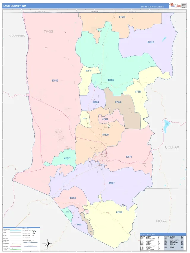 Taos County, NM ZIP Code Wall Map, ColorCast style