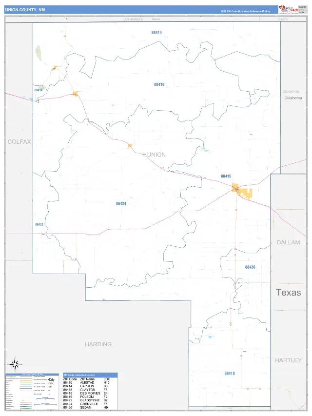 Union County, NM ZIP Code Wall Map, Business Reference style
