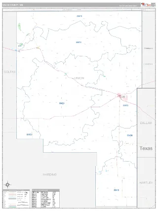 Union County, NM Classic style ZIP Code wall map