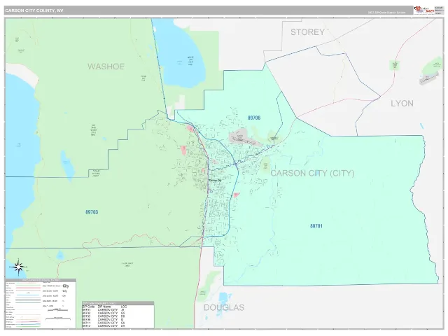 Carson City County, NV ZIP Code Wall Map, Classic style