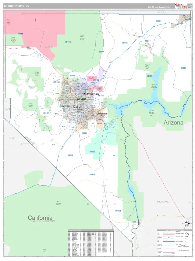 Clark County, NV ZIP Code Wall Map, Classic style