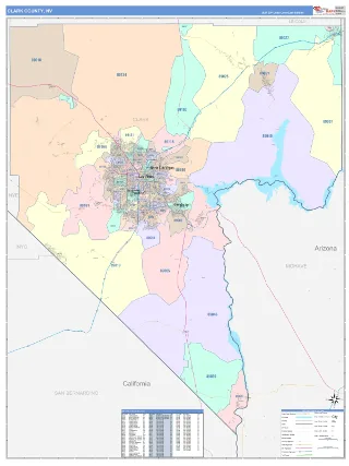 Clark County, NV ColorCast style ZIP Code wall map