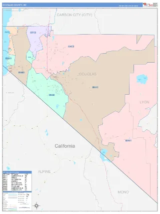 Douglas County, NV ColorCast style ZIP Code wall map
