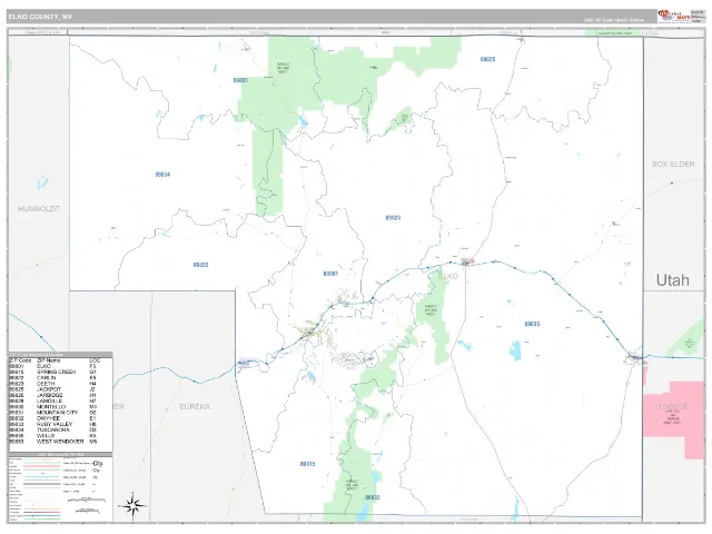 Elko County, NV ZIP Code Wall Map, Classic style