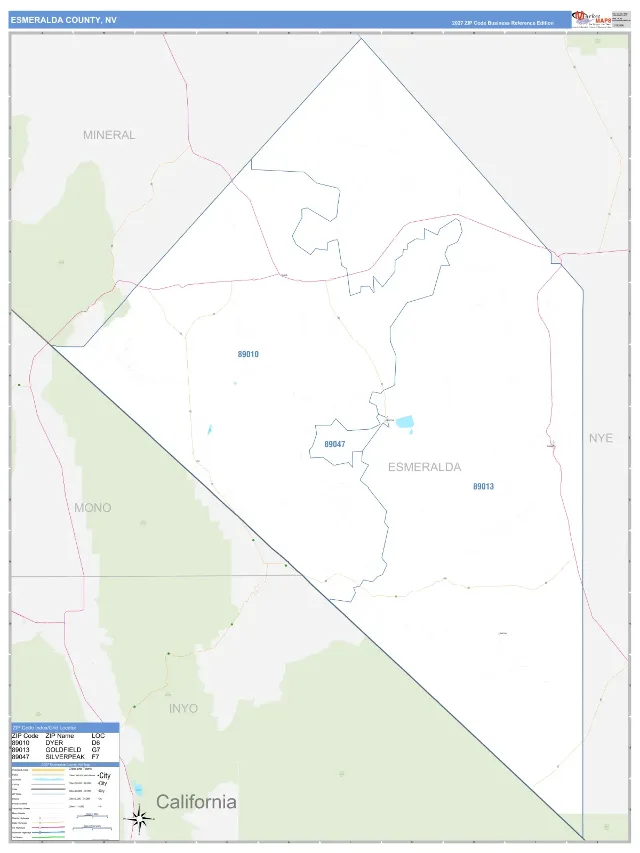 Esmeralda County, NV ZIP Code Wall Map, Business Reference style