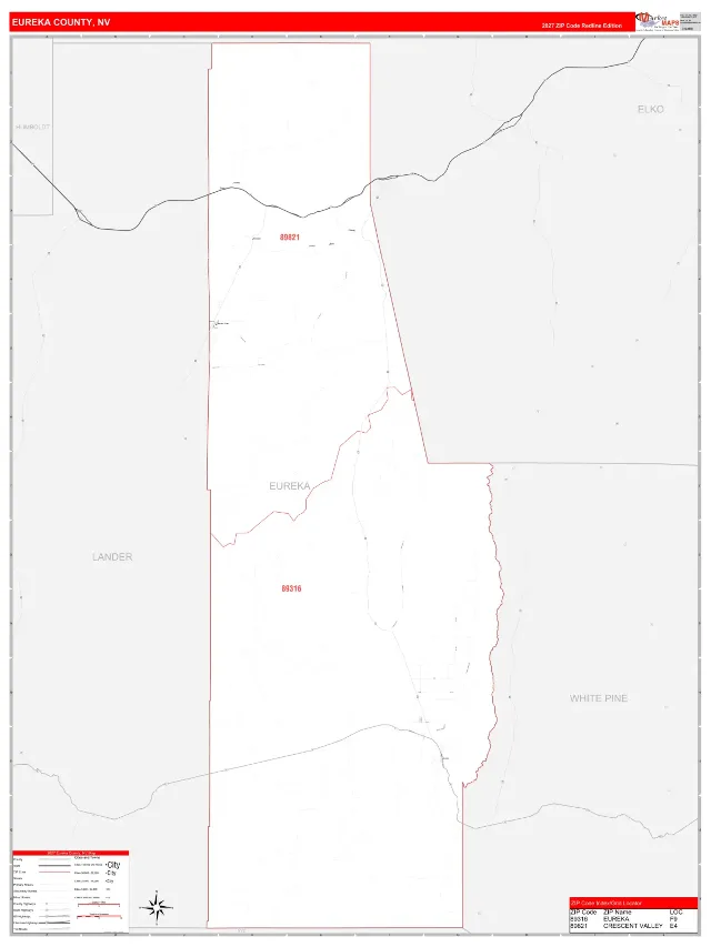 Eureka County, NV ZIP Code Wall Map, RedLine style