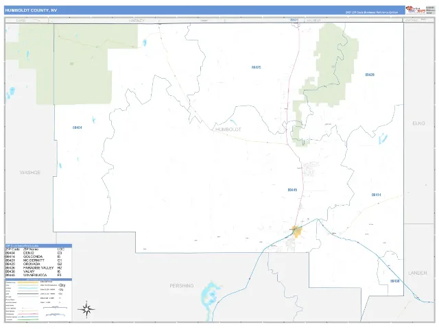 Humboldt County, NV ZIP Code Wall Map, Business Reference style