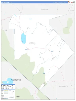 Mineral County, NV Business Reference style ZIP Code wall map