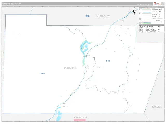 Pershing County, NV ZIP Code Wall Map, Classic style