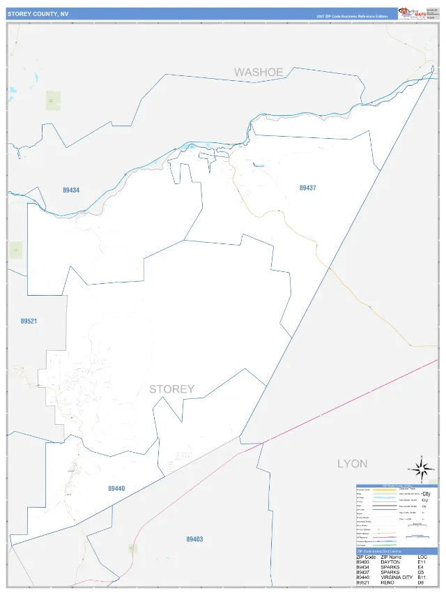 Storey County, NV ZIP Code Wall Map, Business Reference style