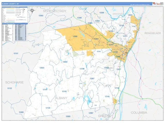 Albany County, NY ZIP Code Wall Map, Business Reference style