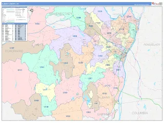 Albany County, NY ColorCast style ZIP Code wall map