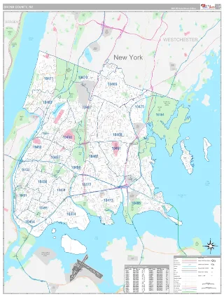 Bronx County, NY Classic style ZIP Code wall map
