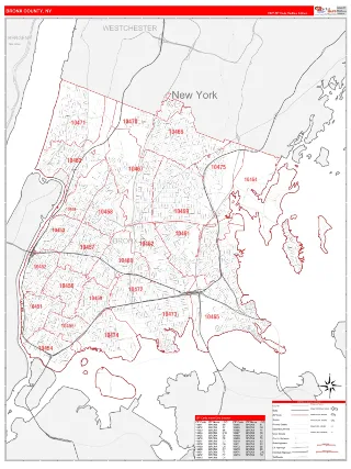 Bronx County, NY RedLine style ZIP Code wall map