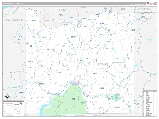 Cattaraugus County, NY ZIP Code Wall Map, Classic style