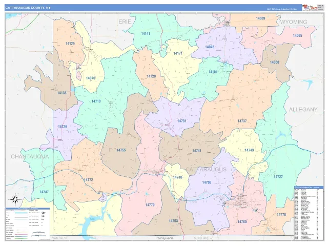 Cattaraugus County, NY ZIP Code Wall Map, ColorCast style