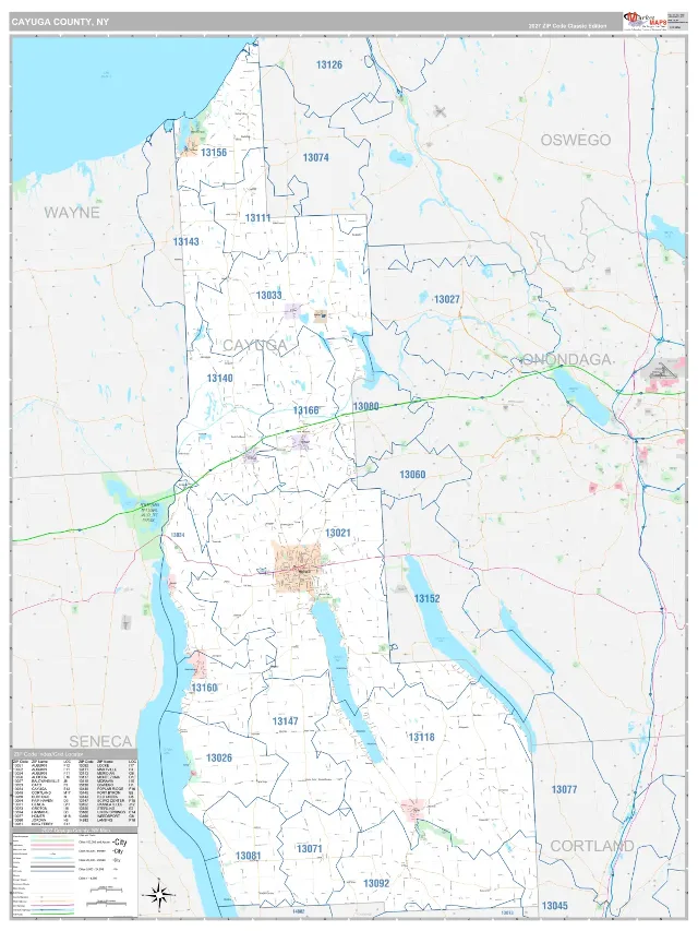 Cayuga County, NY ZIP Code Wall Map, Classic style