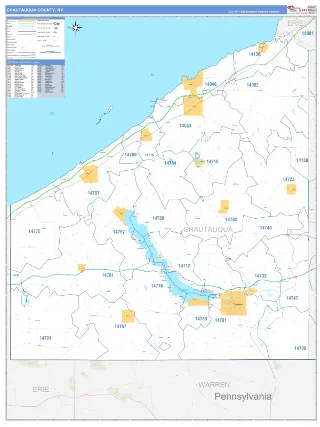 Chautauqua County, NY Business Reference style ZIP Code wall map