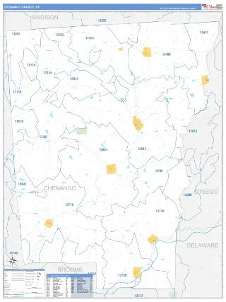 Chenango County, NY Business Reference style ZIP Code wall map