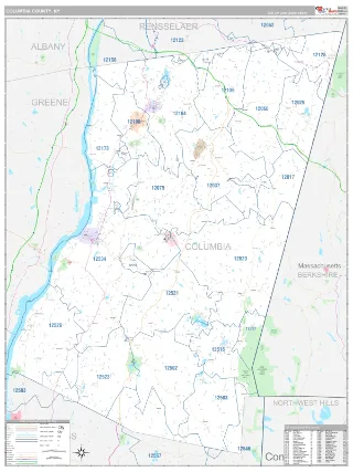 Columbia County, NY Classic style ZIP Code wall map