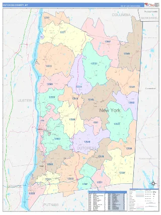 Dutchess County, NY ColorCast style ZIP Code wall map