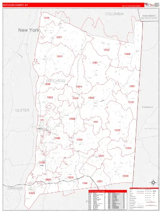 Dutchess County, NY RedLine style ZIP Code wall map