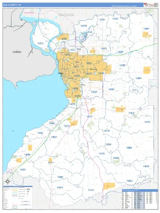 Erie County, NY Business Reference style ZIP Code wall map