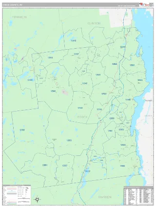 Essex County, NY Classic style ZIP Code wall map