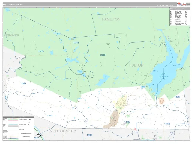 Fulton County, NY ZIP Code Wall Map, Classic style