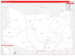 Fulton County, NY RedLine style ZIP Code wall map