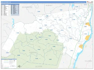 Greene County, NY Business Reference style ZIP Code wall map