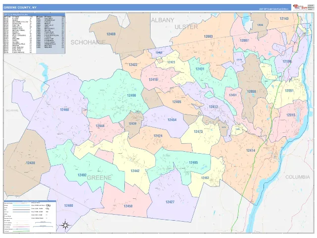 Greene County, NY ZIP Code Wall Map, ColorCast style