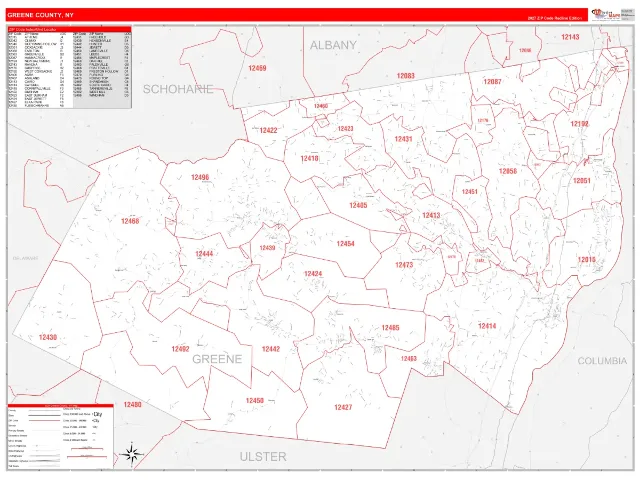Greene County, NY ZIP Code Wall Map, RedLine style