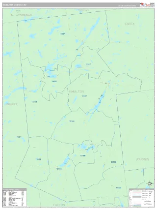 Hamilton County, NY Classic style ZIP Code wall map