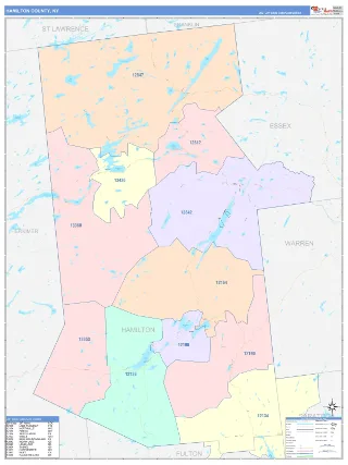 Hamilton County, NY ColorCast style ZIP Code wall map