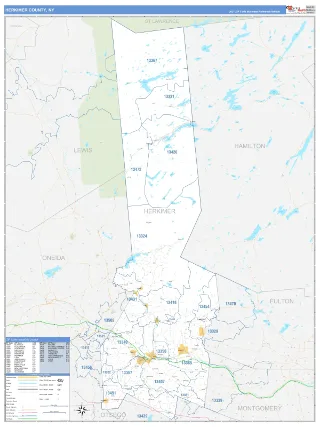 Herkimer County, NY Business Reference style ZIP Code wall map