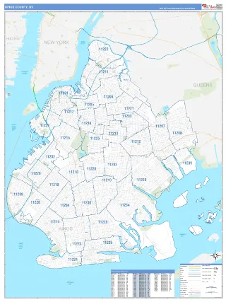 Kings County, NY Business Reference style ZIP Code wall map