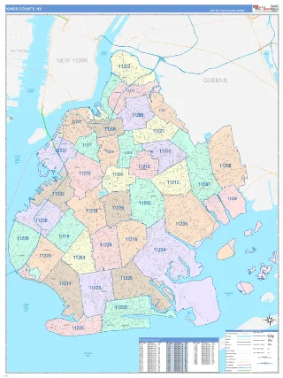 Kings County, NY ColorCast style ZIP Code wall map