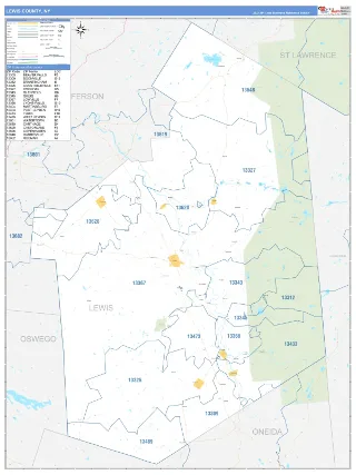 Lewis County, NY Business Reference style ZIP Code wall map