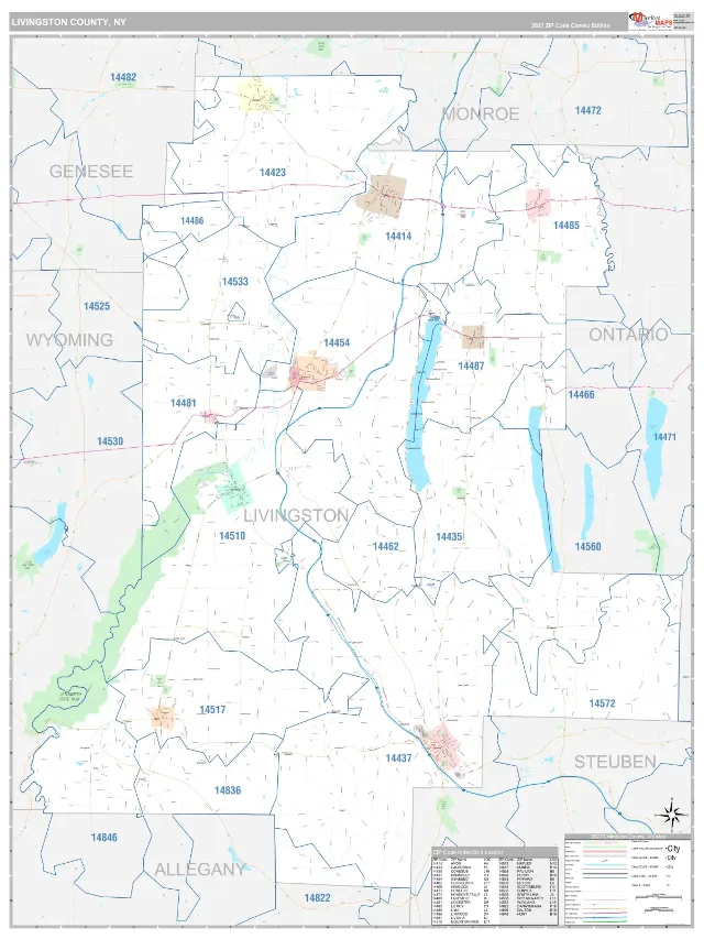Livingston County, NY ZIP Code Wall Map, Classic style