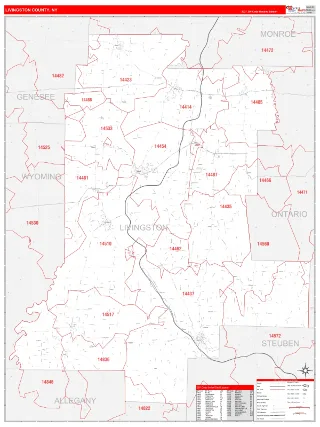 Livingston County, NY RedLine style ZIP Code wall map