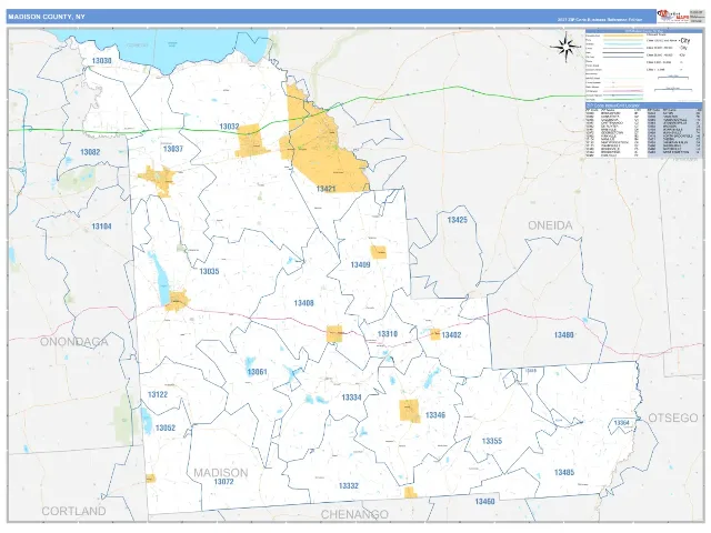 Madison County, NY ZIP Code Wall Map, Business Reference style