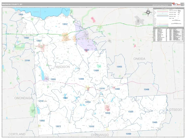 Madison County, NY ZIP Code Wall Map, Classic style