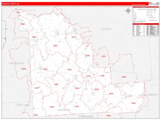 Madison County, NY RedLine style ZIP Code wall map