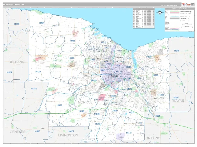 Monroe County, NY ZIP Code Wall Map, Classic style