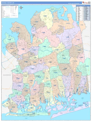 Nassau County, NY ColorCast style ZIP Code wall map